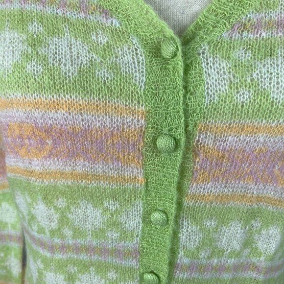 Sweater Cardigan Mohair Blend Womens Med GH Bass & Co Pastel Stripe Light Airy - Picture 6 of 10
